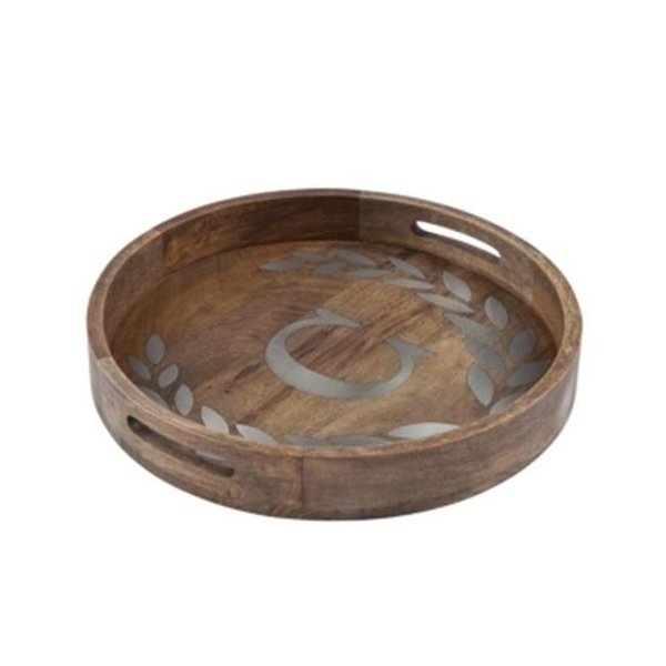The Gerson Companies Gerson 93494 Heritage Collection Mango Wood Round Tray with Letter C 93494